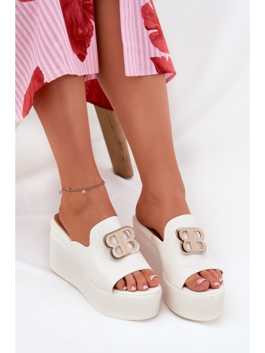 Platform And Wedge Sandals With Decoration White Tanonea