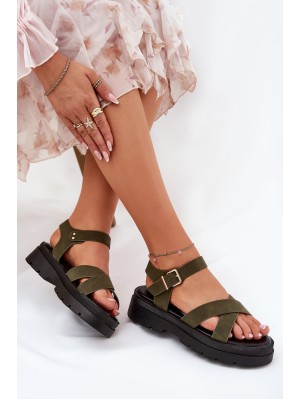 Ladies platform sandals made of eco leather dark green Gevinniser 2