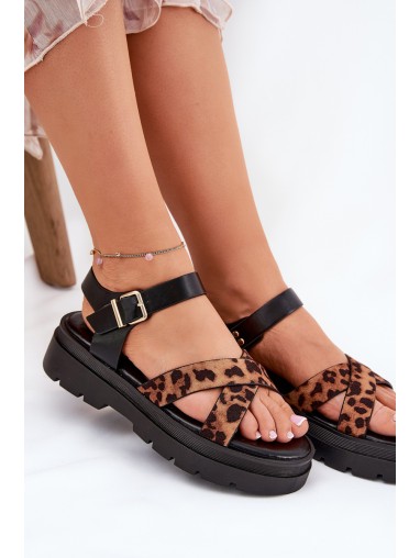 Ladies platform sandals in leopard print brown Gevinniser