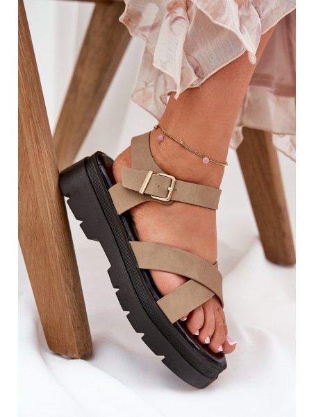 Women's Platform Sandals Made of Eco Leather Khaki Gevinniser