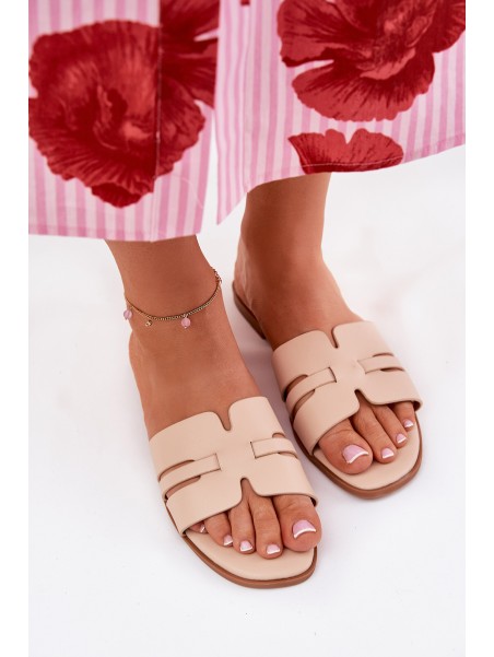 Women's Flat Sandals With Cutouts Eco Leather Beige Ecapus