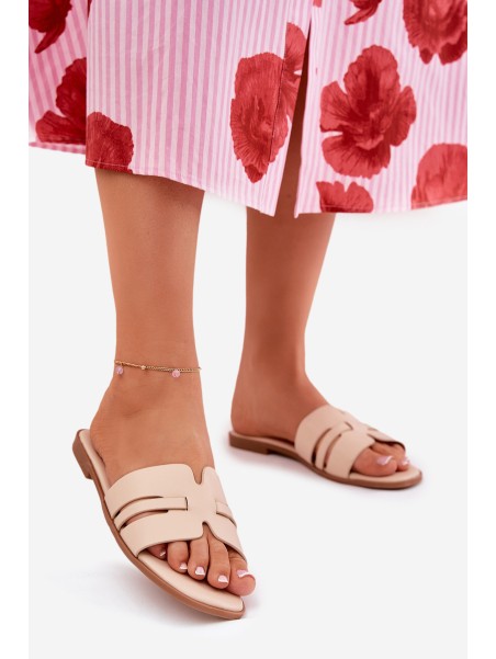 Women's Flat Sandals With Cutouts Eco Leather Beige Ecapus