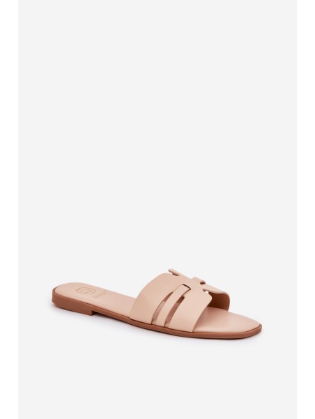 Women's Flat Sandals With Cutouts Eco Leather Beige Ecapus