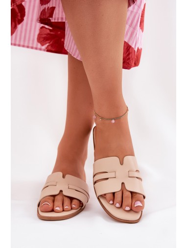 Women's Flat Sandals With Cutouts Eco Leather Beige Ecapus