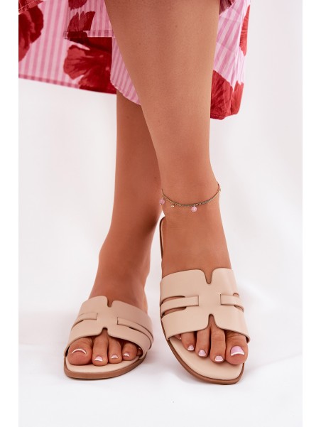 Women's Flat Sandals With Cutouts Eco Leather Beige Ecapus