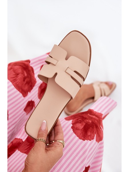 Women's Flat Sandals With Cutouts Eco Leather Beige Ecapus