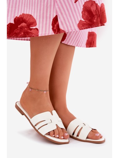 Women's Flat Heeled Sandals With Cutouts Eco Leather White Ecapus