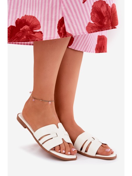 Women's Flat Heeled Sandals With Cutouts Eco Leather White Ecapus