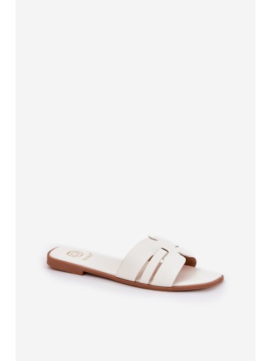 Women's Flat Heeled Sandals With Cutouts Eco Leather White Ecapus