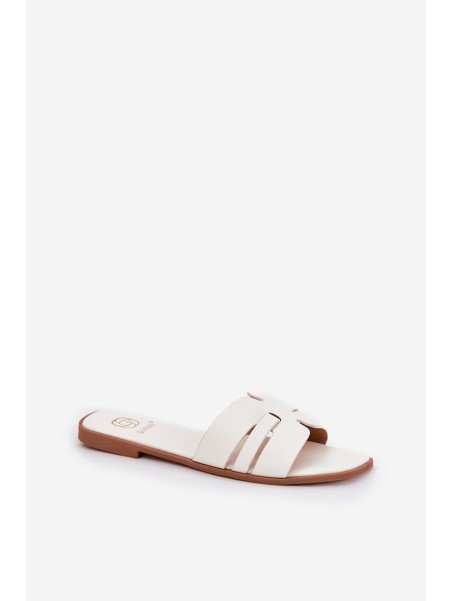 Women's Flat Heeled Sandals With Cutouts Eco Leather White Ecapus