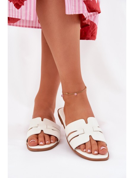 Women's Flat Heeled Sandals With Cutouts Eco Leather White Ecapus