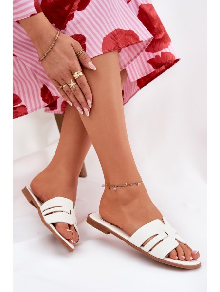 Women's Flat Heeled Sandals With Cutouts Eco Leather White Ecapus