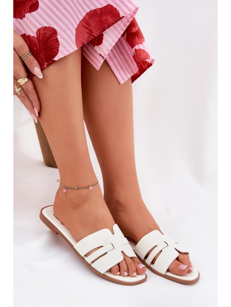Women's Flat Heeled Sandals With Cutouts Eco Leather White Ecapus