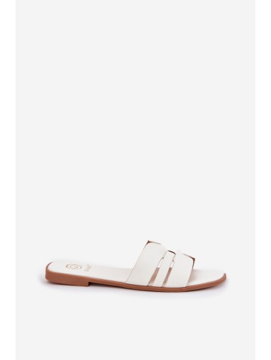 Women's Flat Heeled Sandals With Cutouts Eco Leather White Ecapus