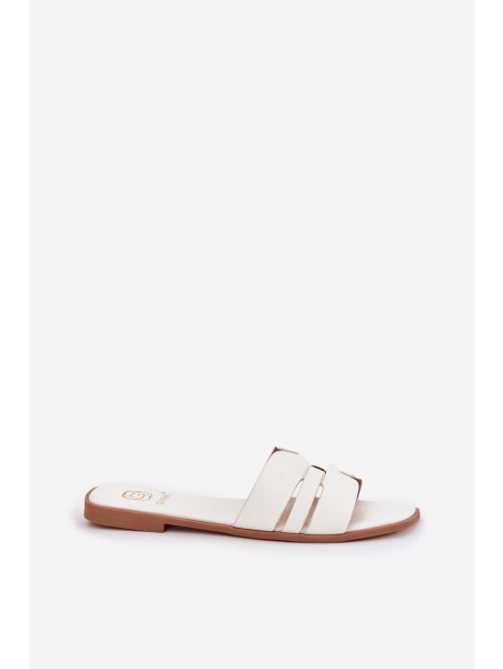 Women's Flat Heeled Sandals With Cutouts Eco Leather White Ecapus