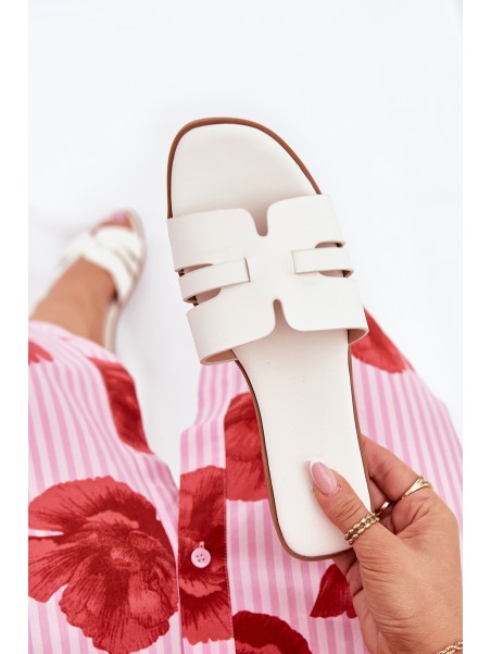 Women's Flat Heeled Sandals With Cutouts Eco Leather White Ecapus