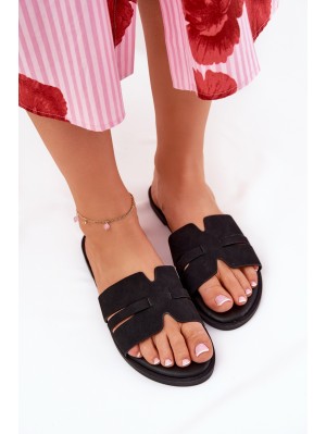Women's Flat Sandals With Cutouts Eco Suede Black Teterre 2