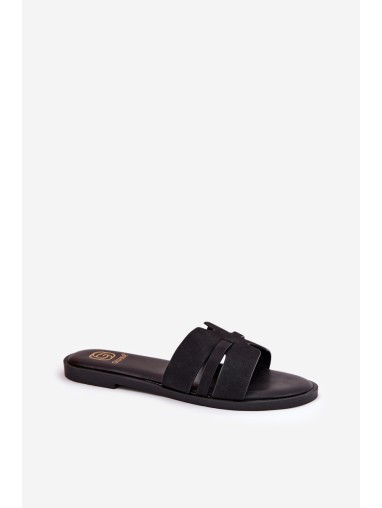 Women's Flat Sandals With Cutouts Eco Suede Black Teterre