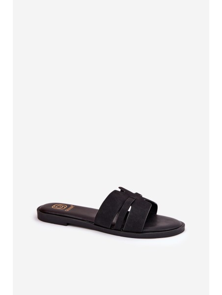 Women's Flat Sandals With Cutouts Eco Suede Black Teterre