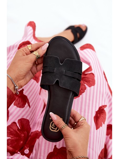 Women's Flat Sandals With Cutouts Eco Suede Black Teterre