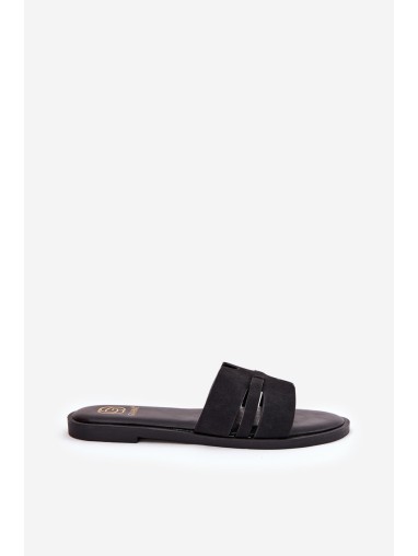 Women's Flat Sandals With Cutouts Eco Suede Black Teterre