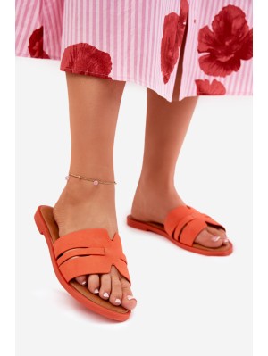Women's sandals on a flat heel with cutouts eco suede orange Teterre