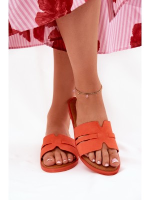 Women's sandals on a flat heel with cutouts eco suede orange Teterre 2