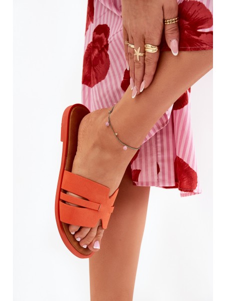 Women's sandals on a flat heel with cutouts eco suede orange Teterre