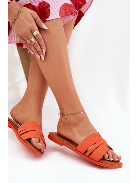 Women's sandals on a flat heel with cutouts eco suede orange Teterre