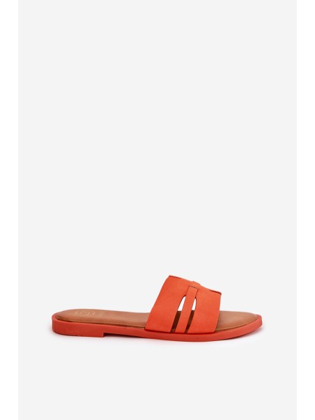 Women's sandals on a flat heel with cutouts eco suede orange Teterre