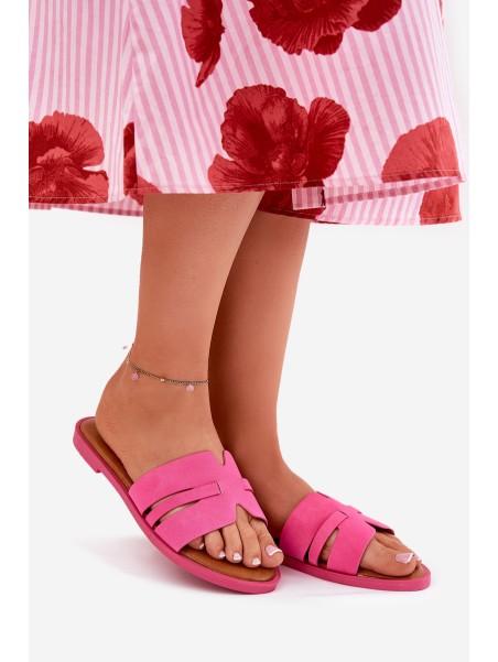 Women's Flat Heeled Slippers With Cutouts Eco Suede Fuchsia Teterre