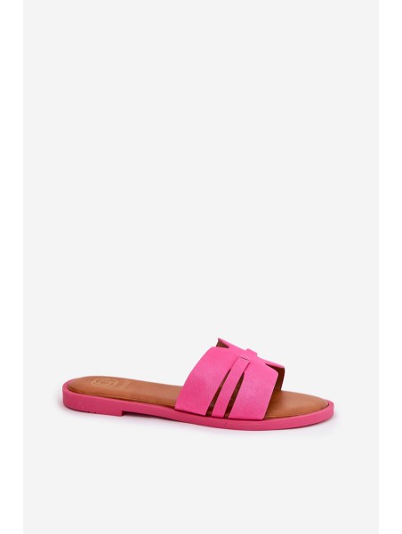 Women's Flat Heeled Slippers With Cutouts Eco Suede Fuchsia Teterre