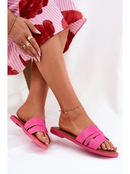 Women's Flat Heeled Slippers With Cutouts Eco Suede Fuchsia Teterre