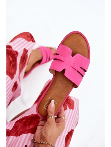 Women's Flat Heeled Slippers With Cutouts Eco Suede Fuchsia Teterre