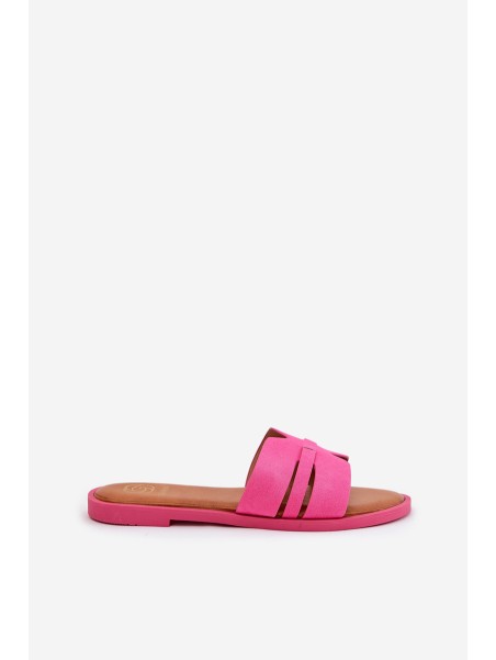 Women's Flat Heeled Slippers With Cutouts Eco Suede Fuchsia Teterre