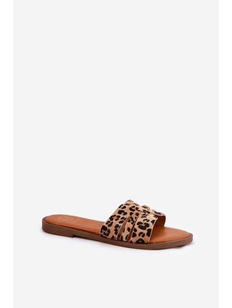 Womens Flat Heeled Sandals With Cutouts Leopard Print Brown Teterre
