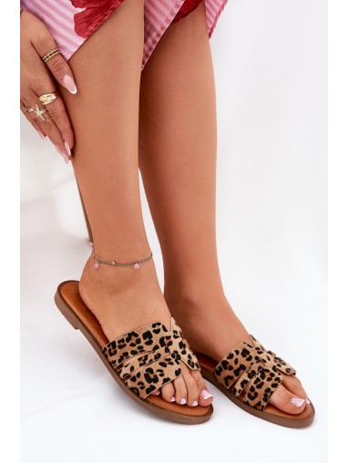 Womens Flat Heeled Sandals With Cutouts Leopard Print Brown Teterre