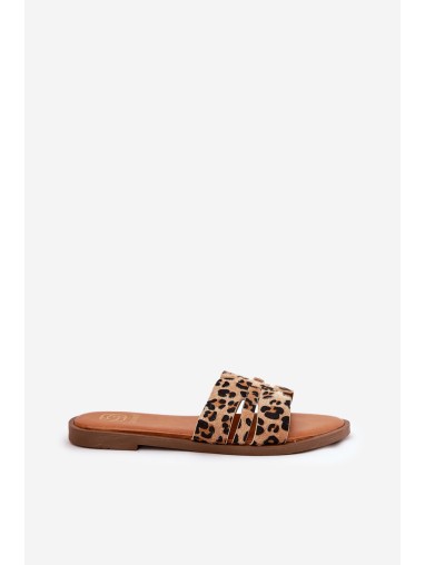 Womens Flat Heeled Sandals With Cutouts Leopard Print Brown Teterre