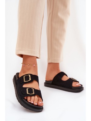 Women's Sandals With Buckles On Cork Sole Black Sercele