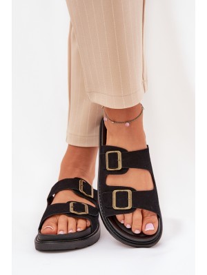 Women's Sandals With Buckles On Cork Sole Black Sercele 2
