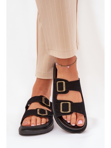 Women's Sandals With Buckles On Cork Sole Black Sercele