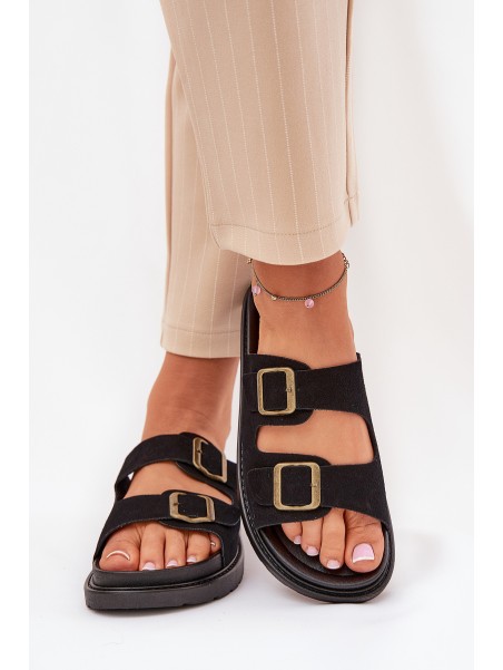 Women's Sandals With Buckles On Cork Sole Black Sercele