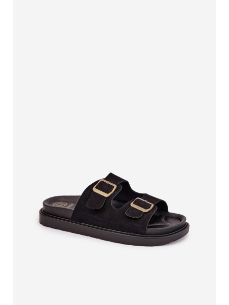 Women's Sandals With Buckles On Cork Sole Black Sercele