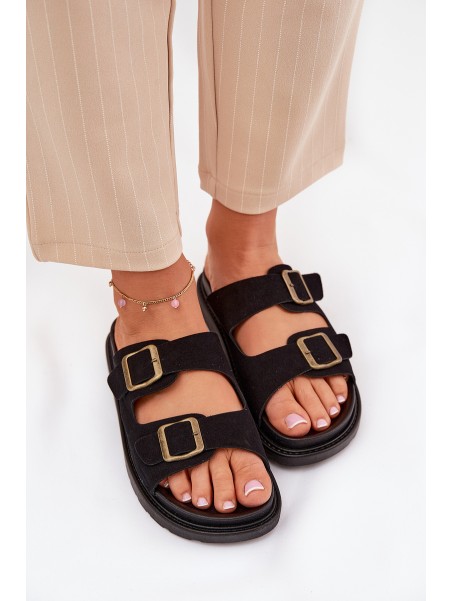 Women's Sandals With Buckles On Cork Sole Black Sercele