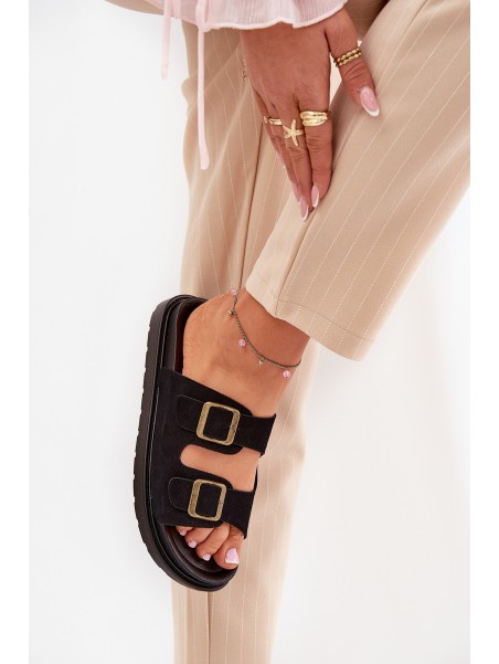 Women's Sandals With Buckles On Cork Sole Black Sercele