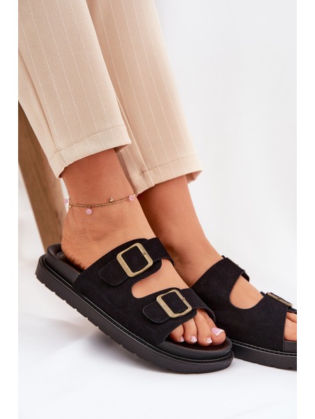 Women's Sandals With Buckles On Cork Sole Black Sercele