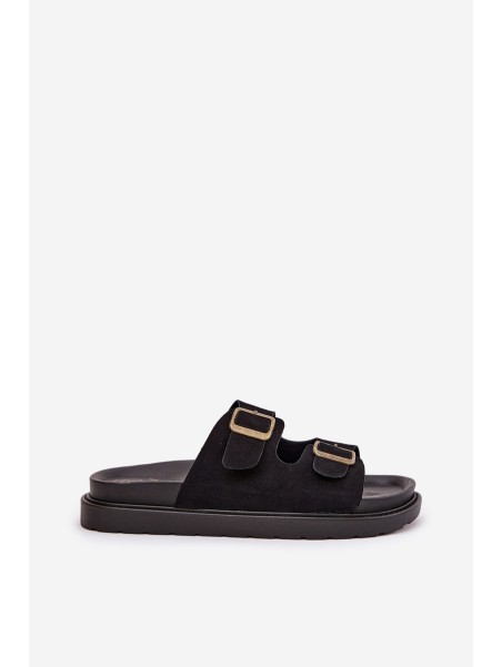 Women's Sandals With Buckles On Cork Sole Black Sercele
