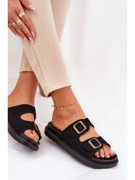 Women's Sandals With Buckles On Cork Sole Black Sercele