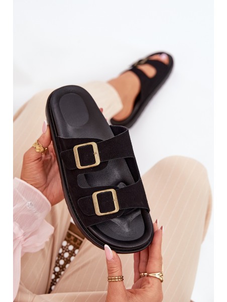 Women's Sandals With Buckles On Cork Sole Black Sercele