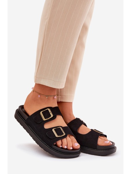 Women's Sandals With Buckles On Cork Sole Black Sercele